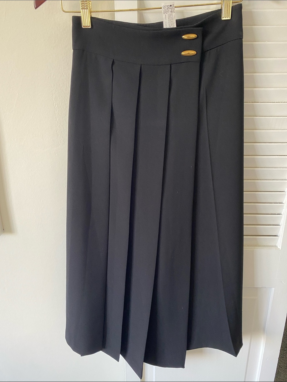 Zara Black Midi Pleated Skirt with Gold Buttons